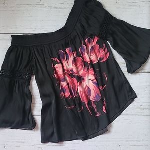 Jennifer Lopez Black Floral Off the Shoulder XL